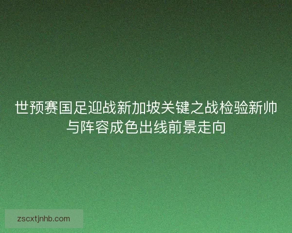 世预赛国足迎战新加坡关键之战检验新帅与阵容成色出线前景走向