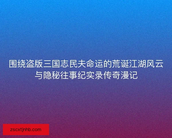 围绕盗版三国志民夫命运的荒诞江湖风云与隐秘往事纪实录传奇漫记